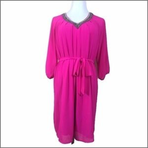 𝅺belted Pink Silk Dress